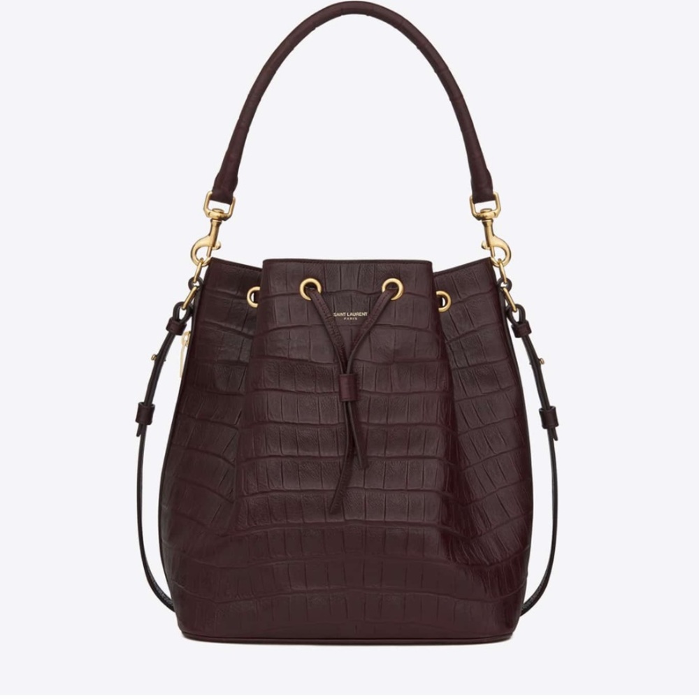 Saint Laurent Emmanuelle Bucket Bag Crocodile Embossed Leather size large